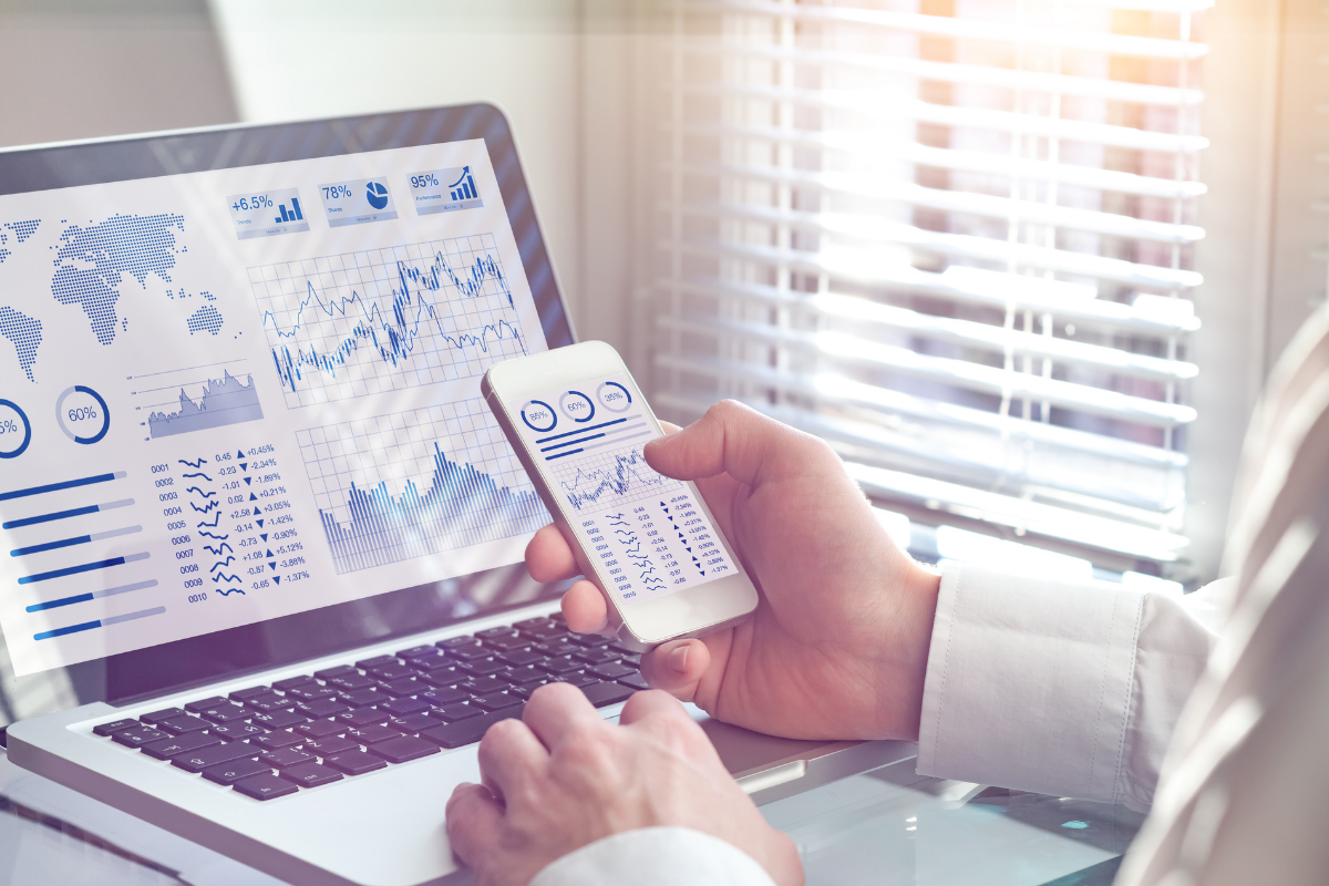 business analytics dashboard on computer showing real time data