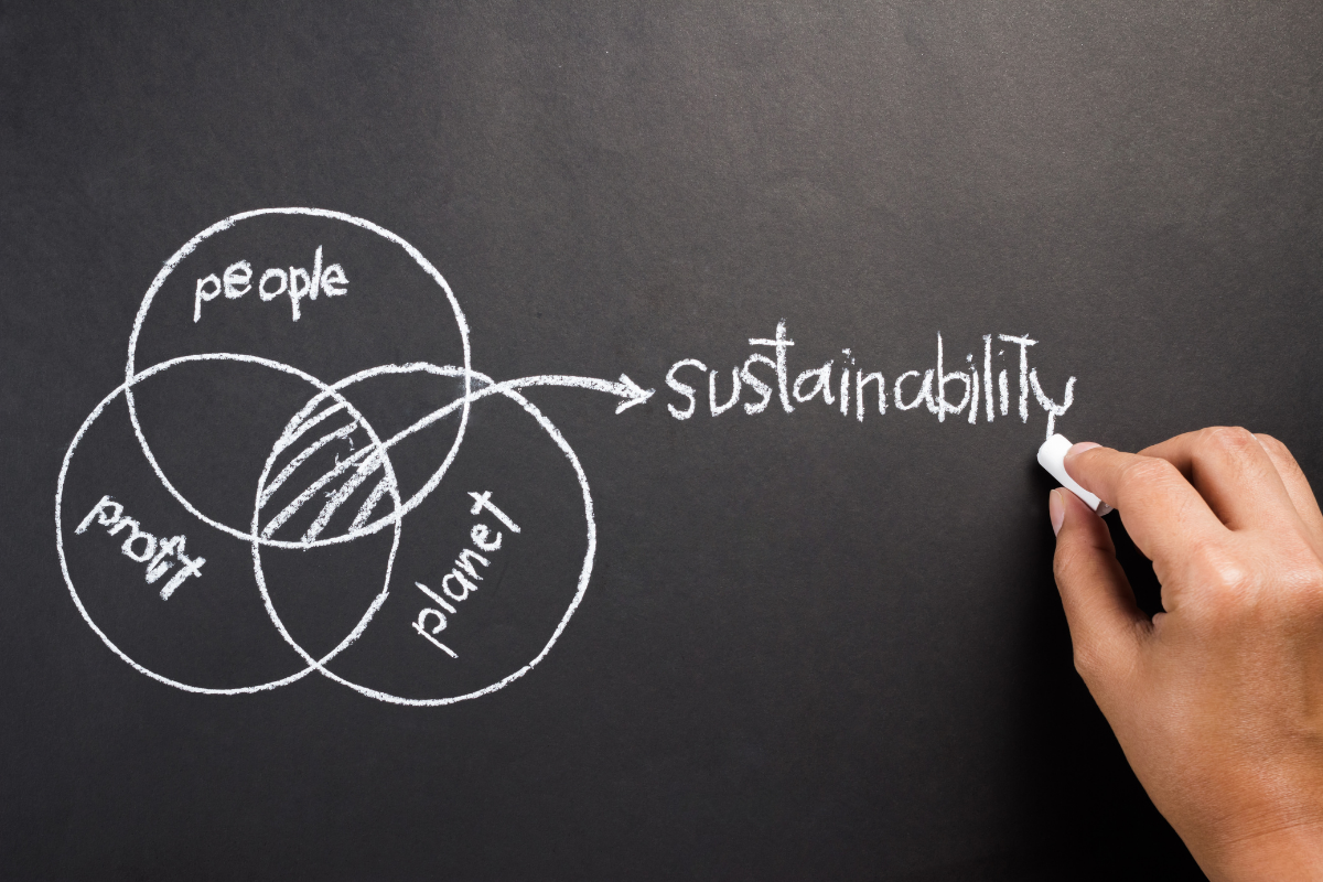 hand drawing diagram of people, planet, profit to explain the union of sustainable development